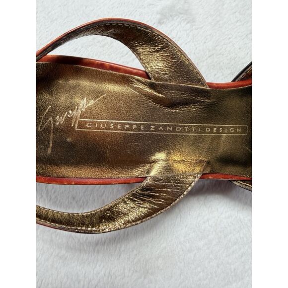 Vtg Giuseppe Zanotti Vicini Jeweled Red Leather Slingback Heels Italy 7B Medium - Picture 5 of 16